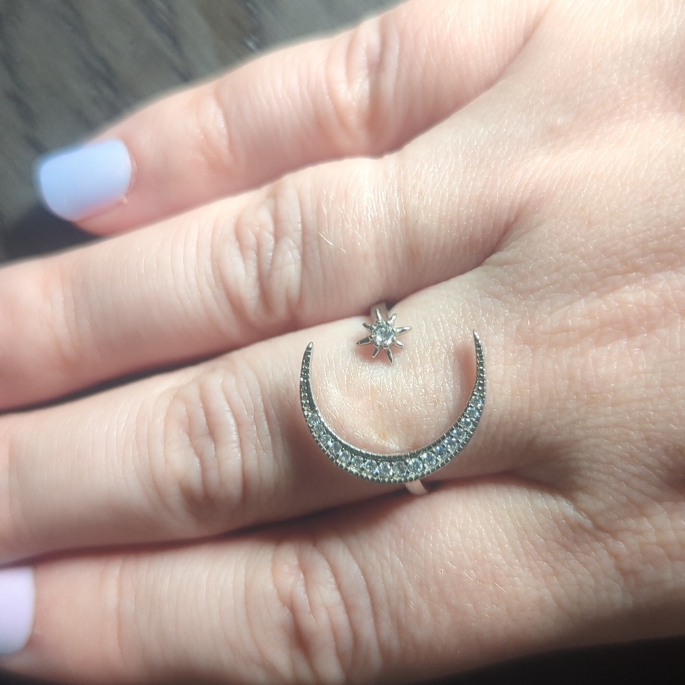 Sterling Silver Adjustable Moon and Star Ring